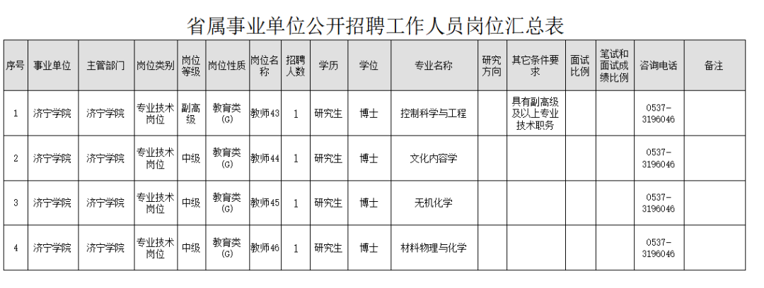 事业单位招聘公告汇总表模板及其应用概览