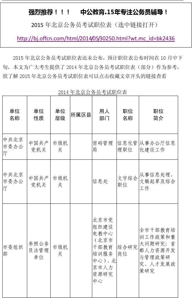 北京公务员职位表全面解析